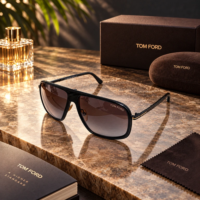 Tom Ford sunglasses on warm marble